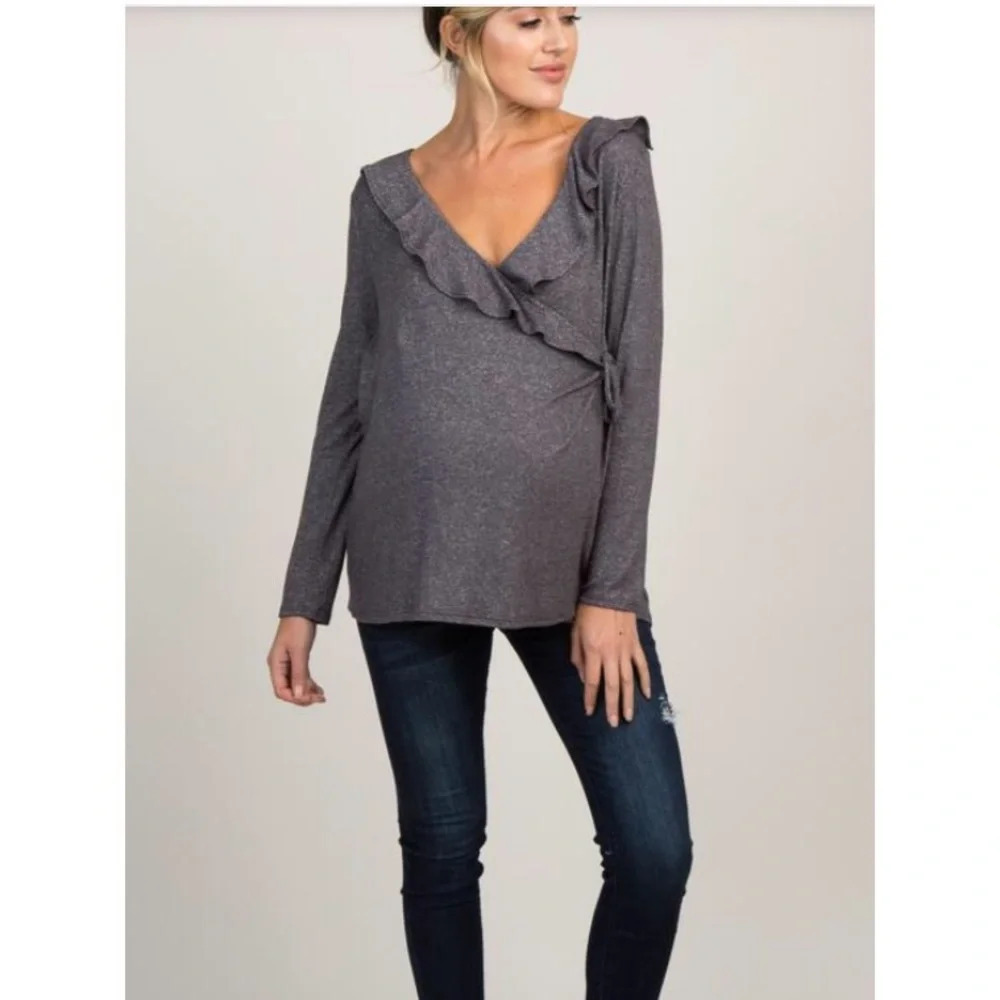 NewCharcoal Heather‎  Maternity Nursing Wrap Top